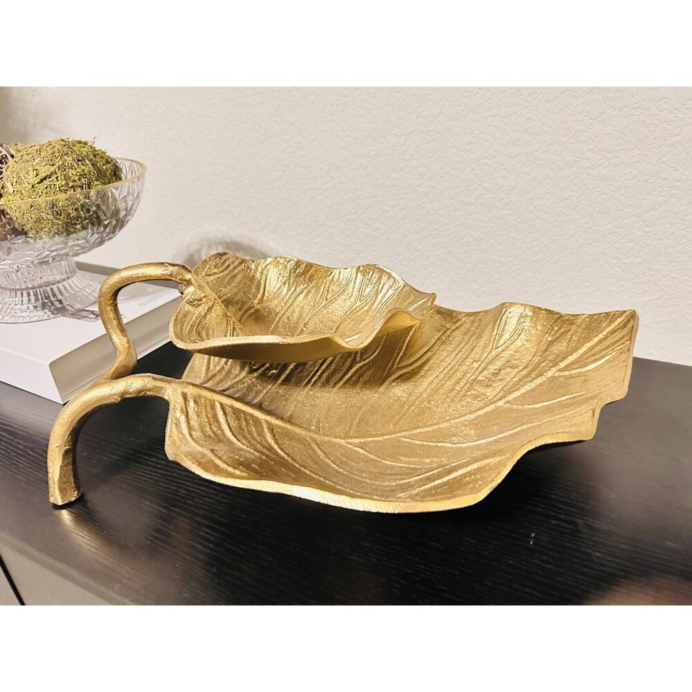 Modern Gold Leaf Decorative Tray - Two Tiers - Home Decor - Dining Room